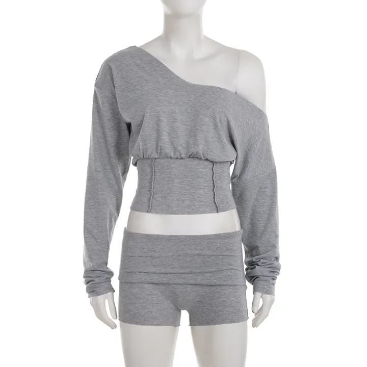 SUCHCUTE%20Woman%202%20Piece%20Set%20%20Slash%20Neck%20Long%20Sleeve%20Crop%20Tops%20+%20Shorts%20Tracksuits%20Casual%20Solid%20Two%20Piece%20Outfits%20Spring%202pcs%20-%20Image%206
