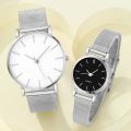2pcs Stainless Steel Quartz Watches For Women Men Leisure Fashion Golden Ladies Clock Wristwatch.