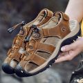 Summer Men Sandals Genuine Leather Mens Casual Shoes Outdoor Men Leather Sandals for Men Beach Shoes Roman Shoes Plus Size 38-48. 