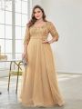 Plus Size Luxury Floor Length V-Neck Evening Dress 2025 Women Elegant Party Maxi Dress Sequin Short Sleeves Prom Cocktail Gown. 