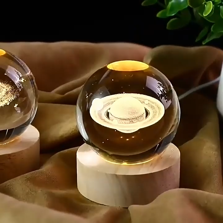 【Fast Delivery 1-4 day】3D Crystal Ball Glowing Night Light 6CM Laser Engraved Carved Interior with Cord Switch USB Powered Desktop Decoration Home Decor Gift for Birthday Festival Holiday
