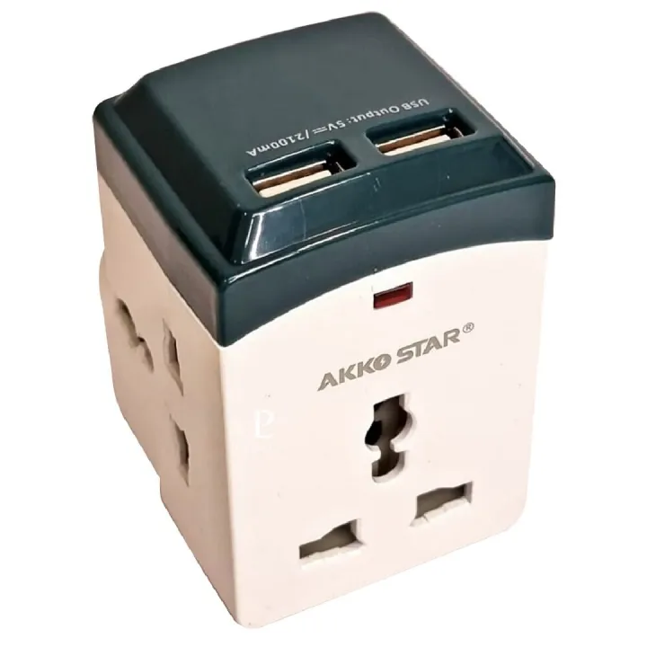 Multisockets USB Multi Socket - 2 Port USB - Akko Star - 13A Square Pin - Universal ...