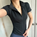 Summer High Quality Waist Slimming Training Tops Women's Quick-drying Tight Stand Collar Full Zipper Short Sleeves Yoga Shirts. 