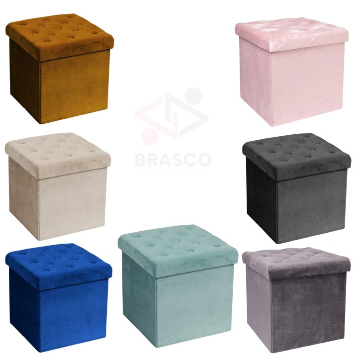 New Velvet Ottoman Storage Benches Folding Stool Soft Cushion Footrest Toy Storage Box Seat for Living Room Poofy Foot Stool,38x38x38cm