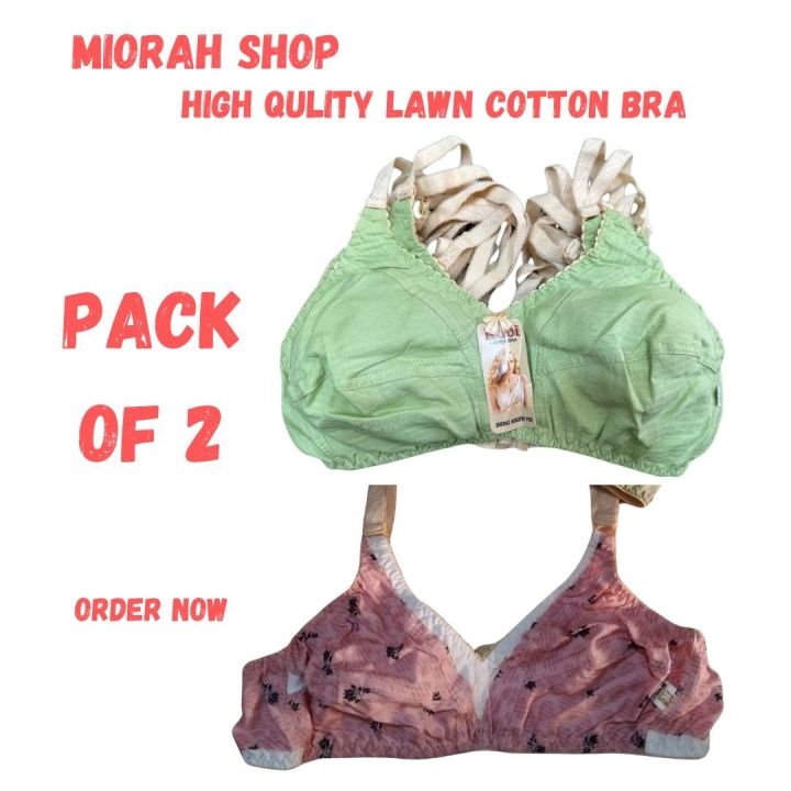 Pack of 2 Ladies Cotton Lawn Bra Summer Stuff Brazier(32-42)