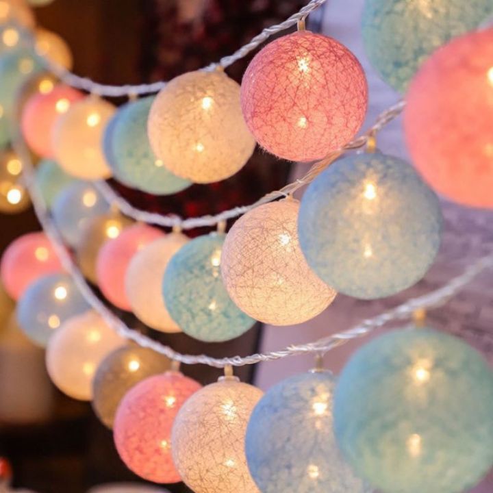 Battery Colorfull Cotton Garland 4cm LED Balls Christmas String Holiday ...