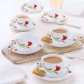 Indian Red Lily Tea Cup & Saucers 140 ML Set Of 6. 