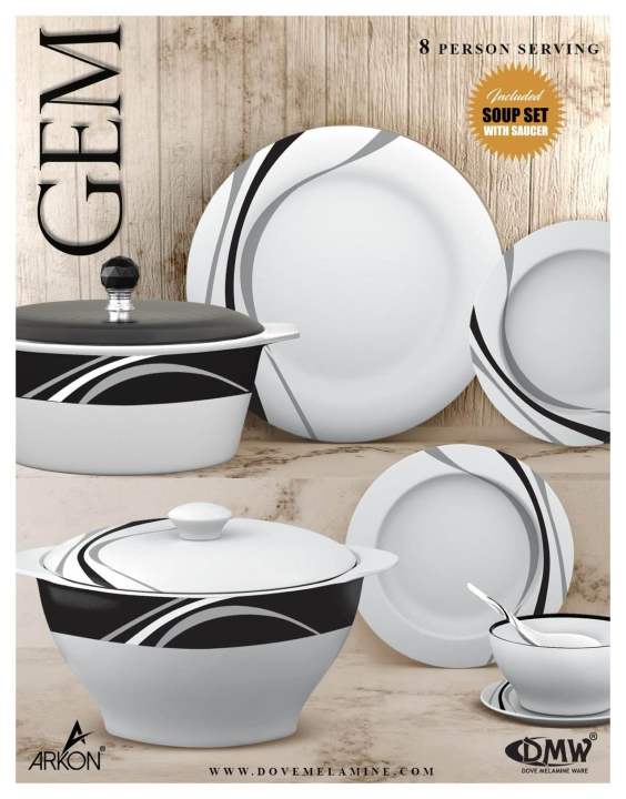 Melamine Dinner set with glass lids and soup set 80pieces ARKON- GEM