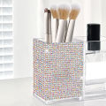 Bling Pen Container with 3 Slots Pencil Holder Makeup Brush Storage Box Rhinestone Desktop Dressing Table Organizer Tool. 