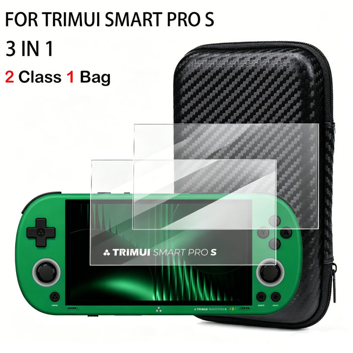 Tempered Glass Screen and Game Storage Bag for TRIMUI Smart Pro S Zipper Carry Bag EVA Hard Handbag Game Accessories 1/4 IN1