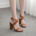 Women Brown Block Heel Sandals | Stylish Ankle Strap High Heels for Girls & Ladies. 