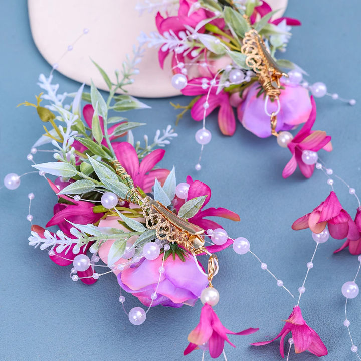 Chinese%20retro%20bridal%20headpiece%201%20pair%20of%20pink%20floral%20tassel%20hair%20clips%20Wedding%20party%20performance%20headband%20Hair%20accessories%20-%20Image%204