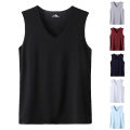 Men'S Top Men'S Summer Multi Color Sleeveless Vest Men'S Summer Ice Silk Traceless Thin Breathable Color V-Neck Sleeveless Top.