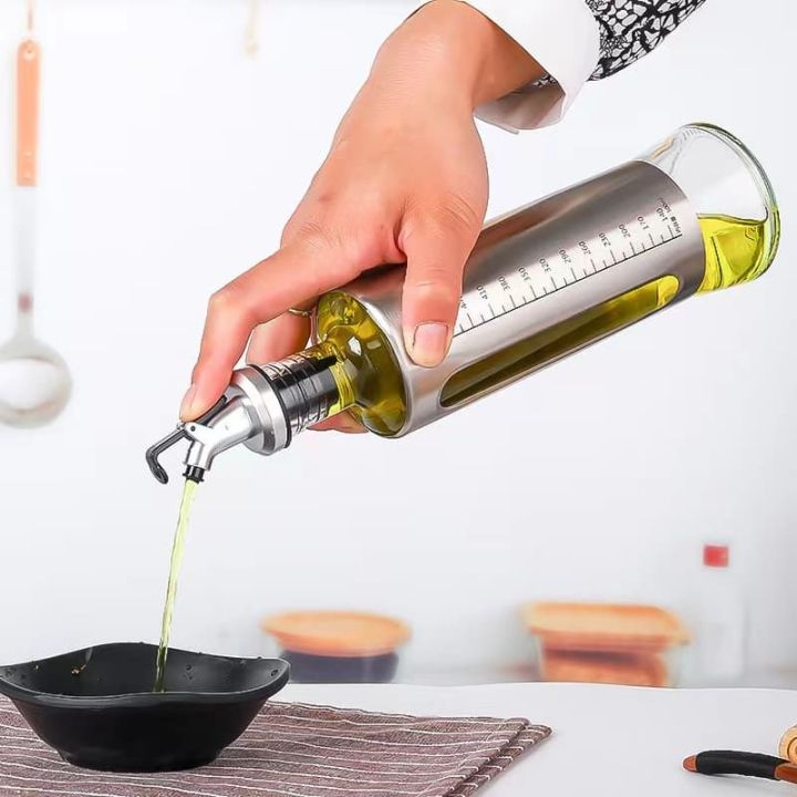 500ml Kitchen Oil Jar Glass with Steel Cover Body