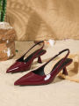 2026 Women's Black Patent Leather PointedToe Slingback Kitten Heels, Elegant Backless Mid Heel Pumps for Office,Party, Wedding.