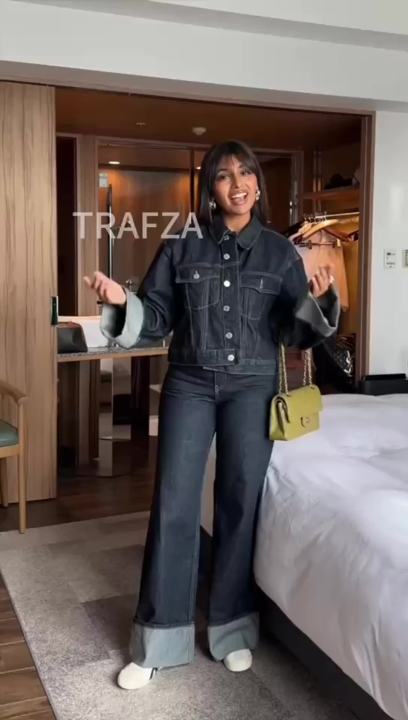HH Women Vintage Denim Jacket Single Breasted Lapel Long Sleeve Coat With Pockets Dark Blue Denim Jacket Fashion High Street Top