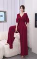 New Style Bat Sleeve Wide Leg Solid Color Simple Temperament Elegant V-neck Women Jumpsuit Fashion Jumpsuit Loose Commuter Women Clothing. 