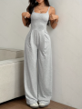 Women's Casual Halter Jumpsuit Spring and Summer Daily Solid Slim-Fit Backless Sleeveless Jumpsuit Lady's Floor-Length Trousers. 