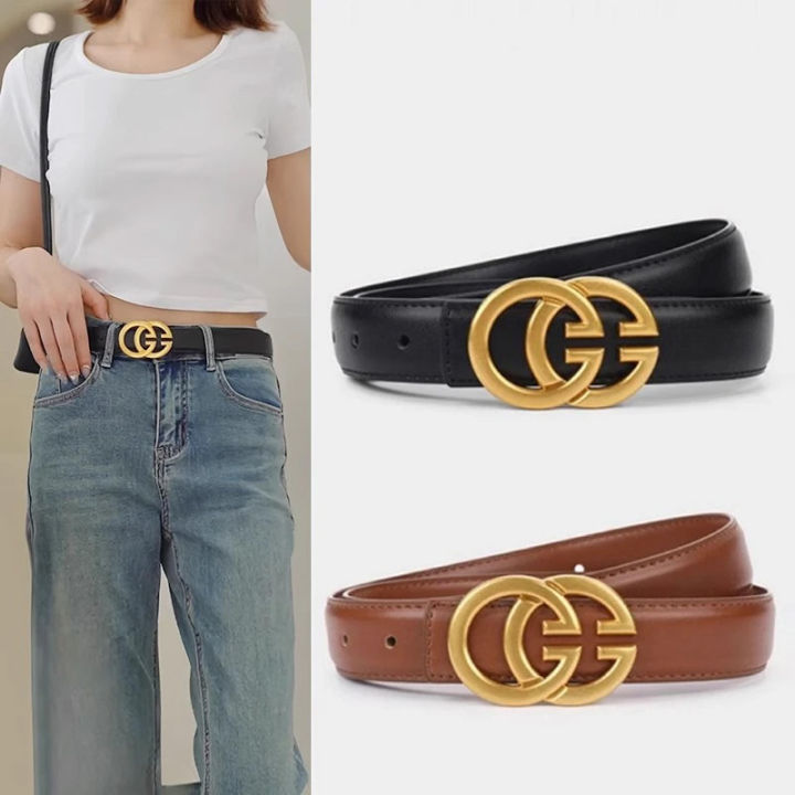 Women's Leather Belt with GG Letters Casual Fashionable Versatile Belt Trendy Jeans Belt High Quality Women's Style Waistband
