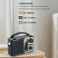 Portable Radio AM FM Rechargeable Shortwave Radios Battery Powered Full Waves support USB TF MP3 Player with Bluetooth Speaker.
