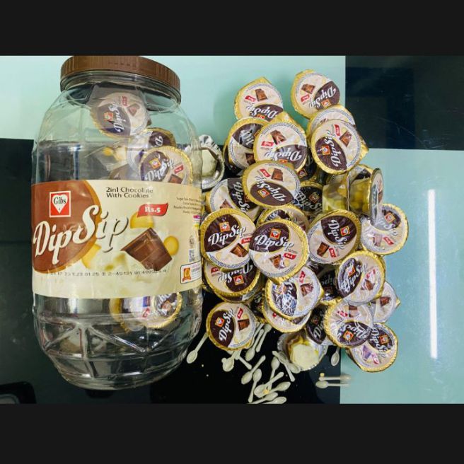 Original Gibs Dip Sip Chocolate (Pack Of 60 Pieces Jar) / With Cookies And Spoon / High Quality / Speacial Kids Dip Sip Chocolate/ Cup Dipsip/ With Affordable Price