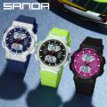 SANDA Hot sale Ms LED Digital Sport Watch Fashion Casual Ladies Dual Display Watch Women Electronics Waterproof Quartz Watches.