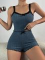 Summer Sling Pajamas Set for Women Sleepwear Homewear Female Sense Lace Crop Tops and Shorts Pijamas Loungewear.