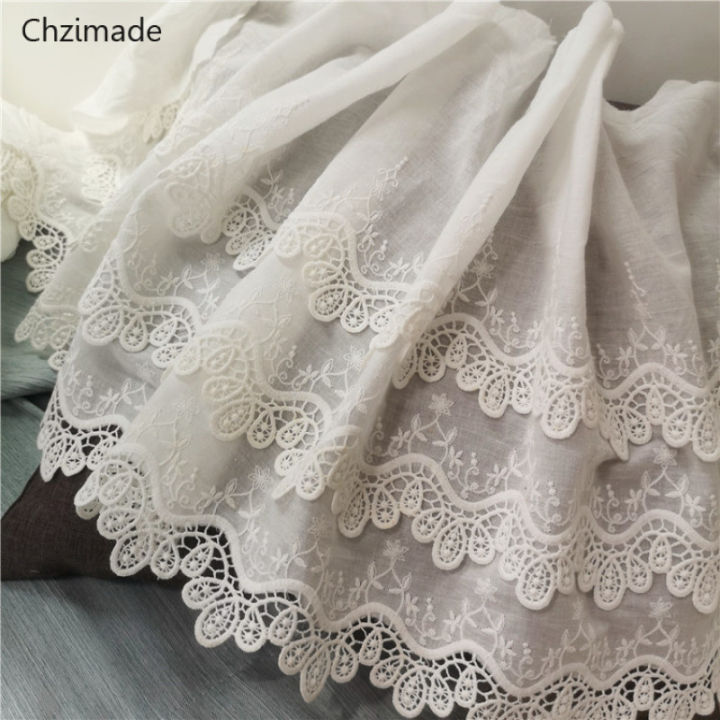 1 Yard Natural Cotton White Lace Multilayer Pleated  Lace Embroidery Edge Trim Ribbon Patches Wedding Dress Fabric Sewing Craft