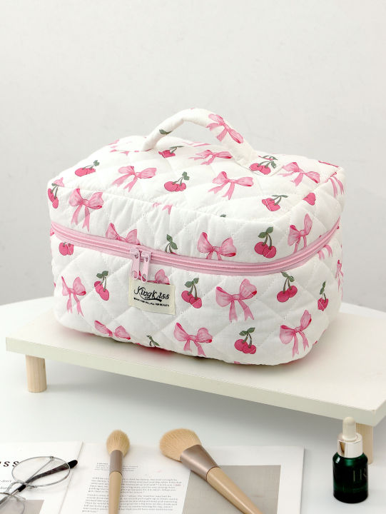 1pc/set%20Cherry%20Bow%20Quilted%20Makeup%20Bag,%20Multifunctional%20Handheld%20Makeup%20Bag,%20Portable%20Toiletry%20Bag%20Set%20with%20Zipper%20-%20Image%203