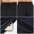 Men's Spring Summer Running Trousers Fitness Muscle Training Leggings with Reflective Striped High Stretch Ice Skinny Pants. 