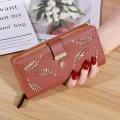 Women Wallet PU Leather Purse Female Long Wallet Gold Hollow Leaves Pouch Handbag For Women Coin Purse Card Holders Clutch. 
