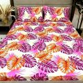 Semi Cotton bedsheet with pillow cover- Tropical Floral Summer Flamingo Palms Flower Leaves Design. 