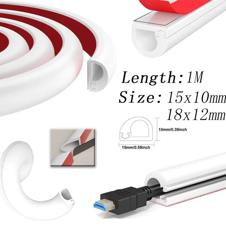 1M Self-Adhesive Cable Raceway Kit, Flexible PVC Wire Cover & Cord ...