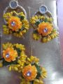 Handmade flower Earrings / Bindi / Ring / MEHNDI SETS / MAIYUN SET THREE PIECE ARTIFICIAL FLOWER SET. 