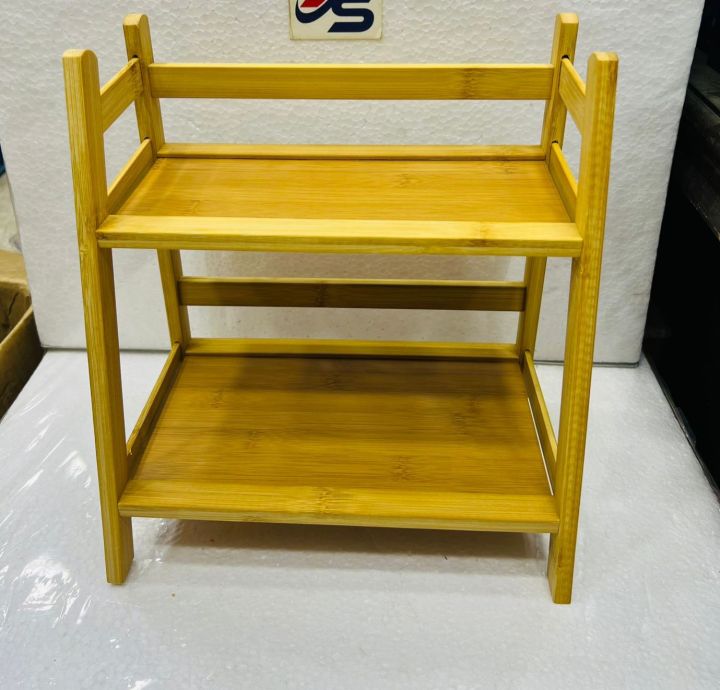 18cm Rack _Bamboo 2 Tier Plant Stand Rack Flower Pot Holder Kitchen Spice Caddy ...