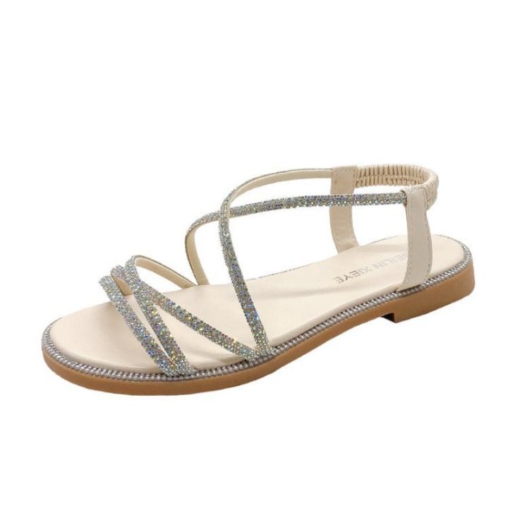 2024%20Summer%20New%20Sandals,%20Rhinestone%20Flat%20Sandals,%20Women's%20Open%20Toe%20Elastic%20Set%20Foot%20Cross%20Sandals%EF%BC%8C%20Women%20Sandals%20-%20Image%205