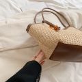 Color blocking woven straw woven bag for women, large capacity versatile shoulder bag, popular commuting tote bag suitable for g. 