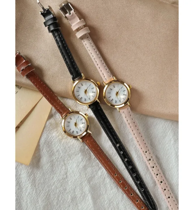 Barsh Watch Women's Brown & Black Slim Leather Strap Quartz Watch | Daraz.com.bd