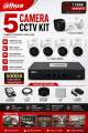 Dahua 5 Camera CCTV Security System Kit | 1 Bullet + 4 Dome Cameras | DVR + 500GB Hard Drive | 90M BNC Cable | PVC Box | Complete Surveillance Package. 