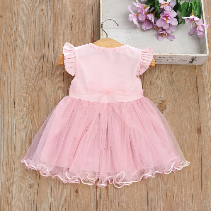 Girls'%20New%20Summer%20Little%20Flying%20Sleeve%20Cartoon%20Print%20Dress%20with%20Children's%20Patchwork%20Gradient%20Mesh%20Pengpeng%20Princess%20Dress%20-%20Image%202