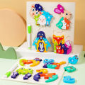Wooden Animal Parent-Child Drawing Board 3D Puzzles Double-Sided Digital Puzzles Children's Cartoon Early Education Toys . 