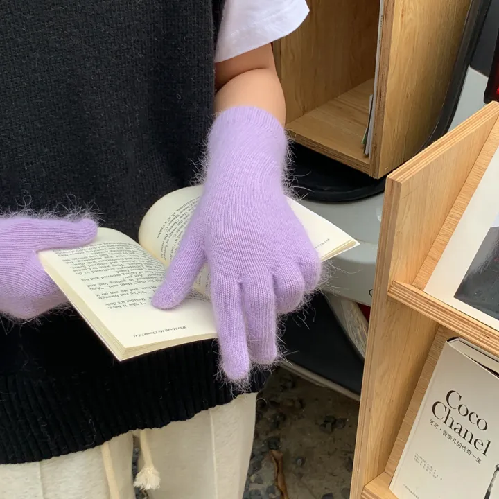 2024%20Female%20Elastic%20Full%20Fingers%20Gloves%20long%20Rabbit%20Wool%20Gloves%20Women%20Winter%20Mittens%20%20Solid%20Color%20Mittens%20Thicken%20Warm%20Gloves%20-%20Image%205