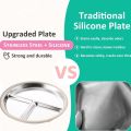New Non-Slip Stainless Steel Kids Plate with Suction Anti Breakage Divided Baby Plates Silicone Sleeves Removable Toddler Bowls. 