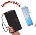 Combo Pack 2 In 1 Women Fashion Wallets And Glass Hello Master Water Bottle. 