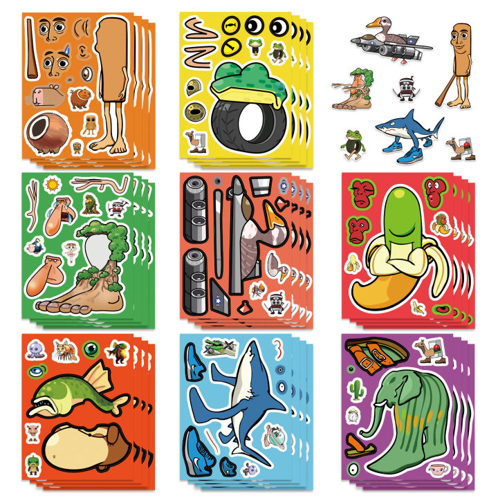 8Sheets DIY Puzzle Sticker Tung Tung Tung Sahur Make A Face Funny Assemble Jigsaw Stickers Educational