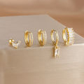 5PCS Stainless Steel Geometry Huggie Hoop Earrings Set For Women Daily Wear Gold Color Zircon Earring Piercing Jewelry Gift.