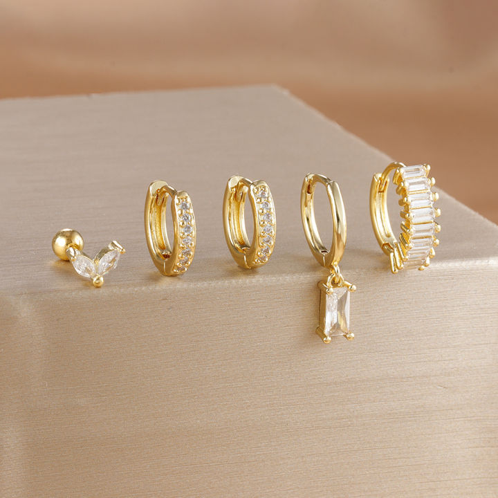 5PCS%20Stainless%20Steel%20Geometry%20Huggie%20Hoop%20Earrings%20Set%20For%20Women%20Daily%20Wear%20Gold%20Color%20Zircon%20Earring%20Piercing%20Jewelry%20Gift%20-%20Image%203