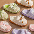 Bow 2025 new cotton slippers women's winter indoor home soft sole non-slip warm plush thick-soled confinement shoes. 