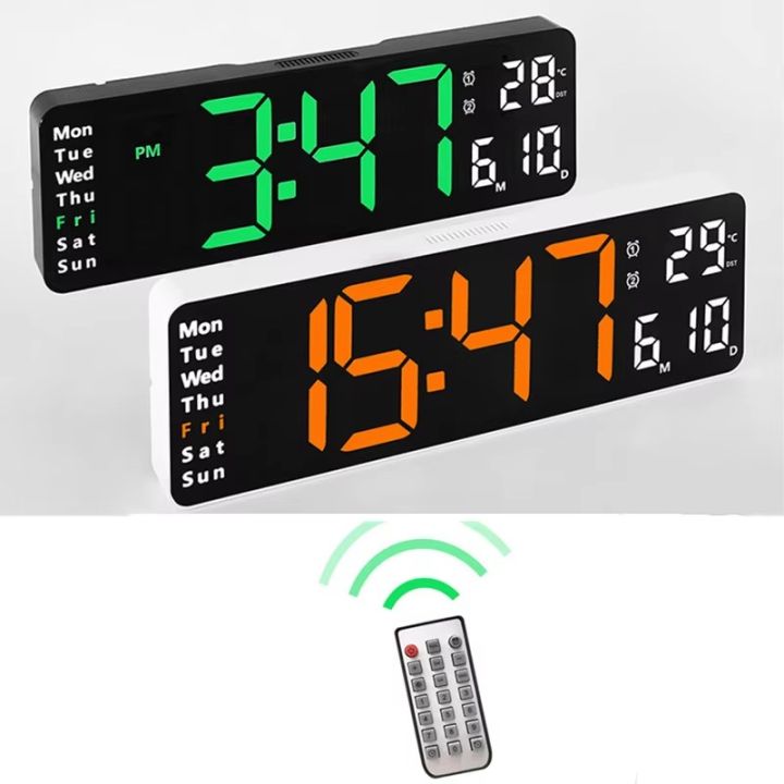 Large Digital Wall Clock Remote Control Temp Date Week Display Power ...