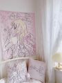 Kawaii Home Decor Wall Hanging Tapestry Anime Pink Girl Tapestry Wall Bedroom Background Decor Cute Fashion Lady Tapestries. 